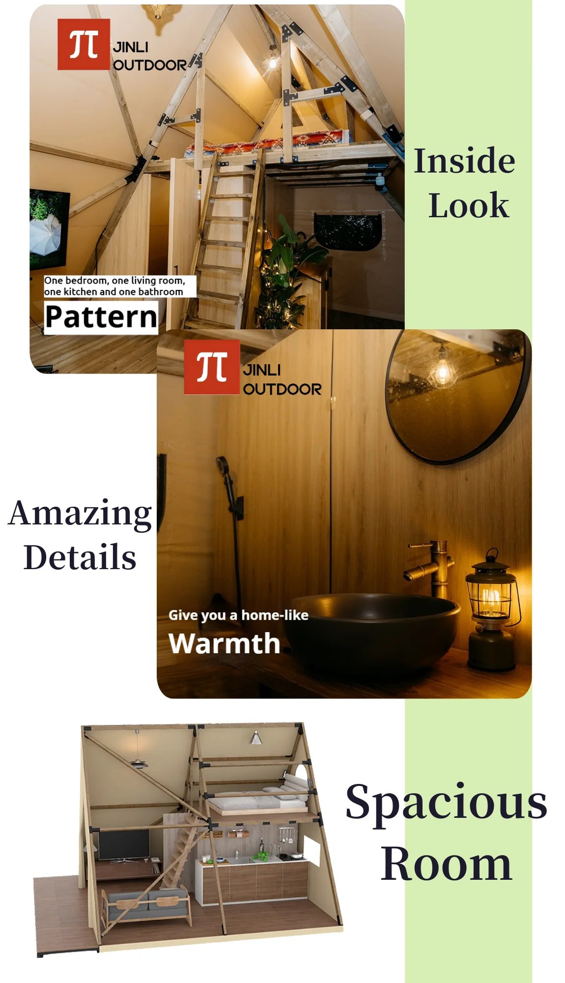 Triangular Oxford Double-layer Tent Galvanized Square Tube Two Floor Villa Cabin Anti-light Luxury Rain Camping Tent Glamping