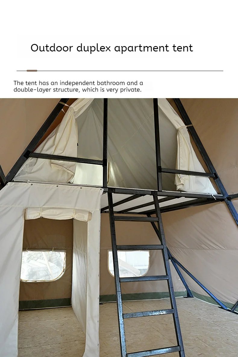 Triangular Oxford Double-layer Tent Galvanized Square Tube Two Floor Villa Cabin Anti-light Luxury Rain Camping Tent Glamping