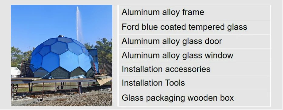 Ford Blue Glass Dome Hotel Tent Hexagonal Tempered Glass House Igloo Geodesic Aluminum Frame Outdoor Luxury Resort Round Camping