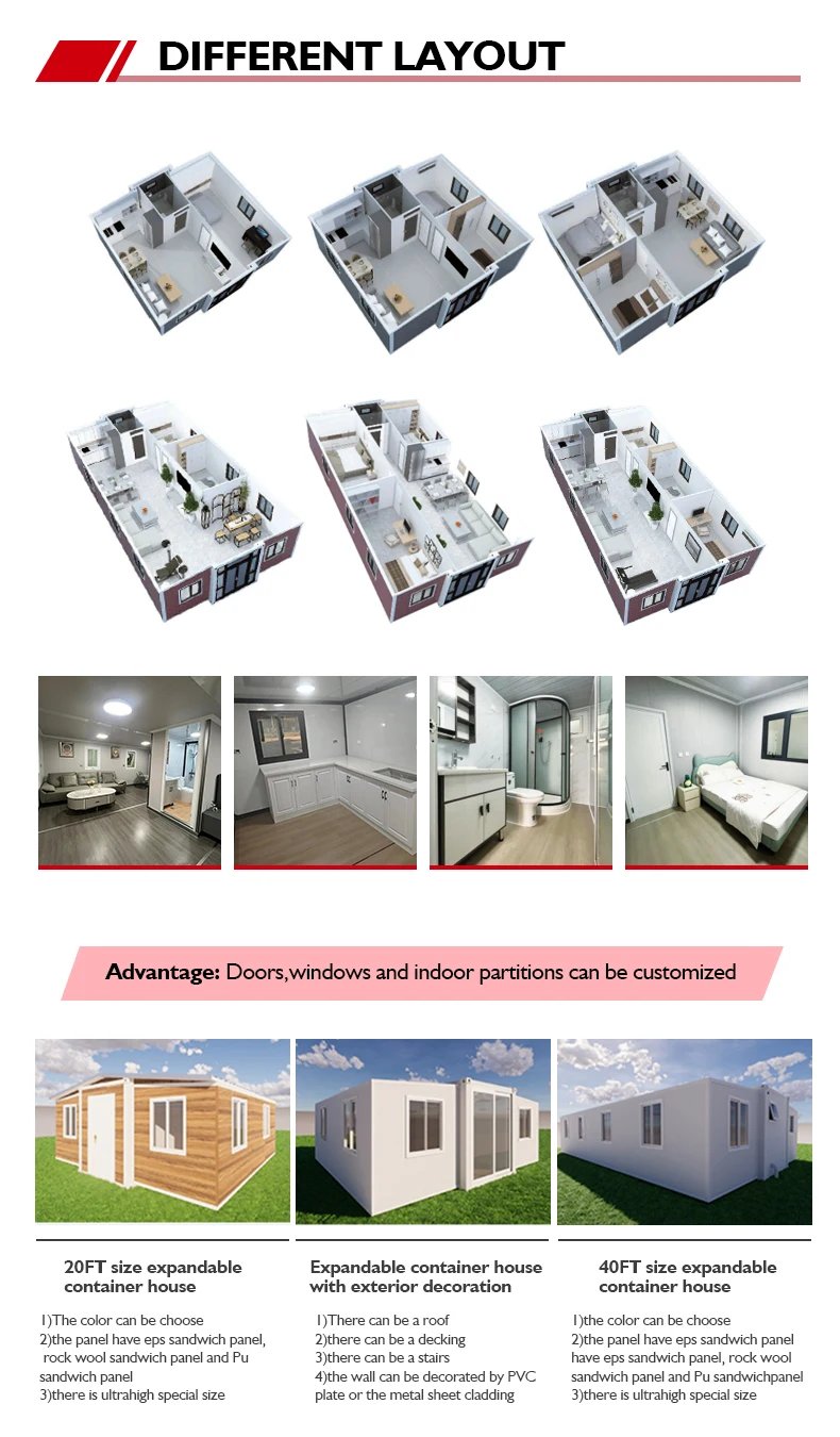Ready Made Mobile Prefab Expandable 20 Ft Container Houses Prefab Folding Home with 2 3 4 5 Bedroom Luxury Prefabricated House