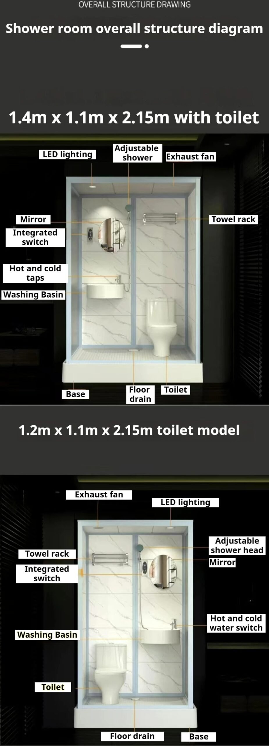 All-in-one Bathroom Hotel Tent Overall Bathroom Shower Room Finished Product Integrated Bathroom Rental Hotel Shower With Toilet (Copy)