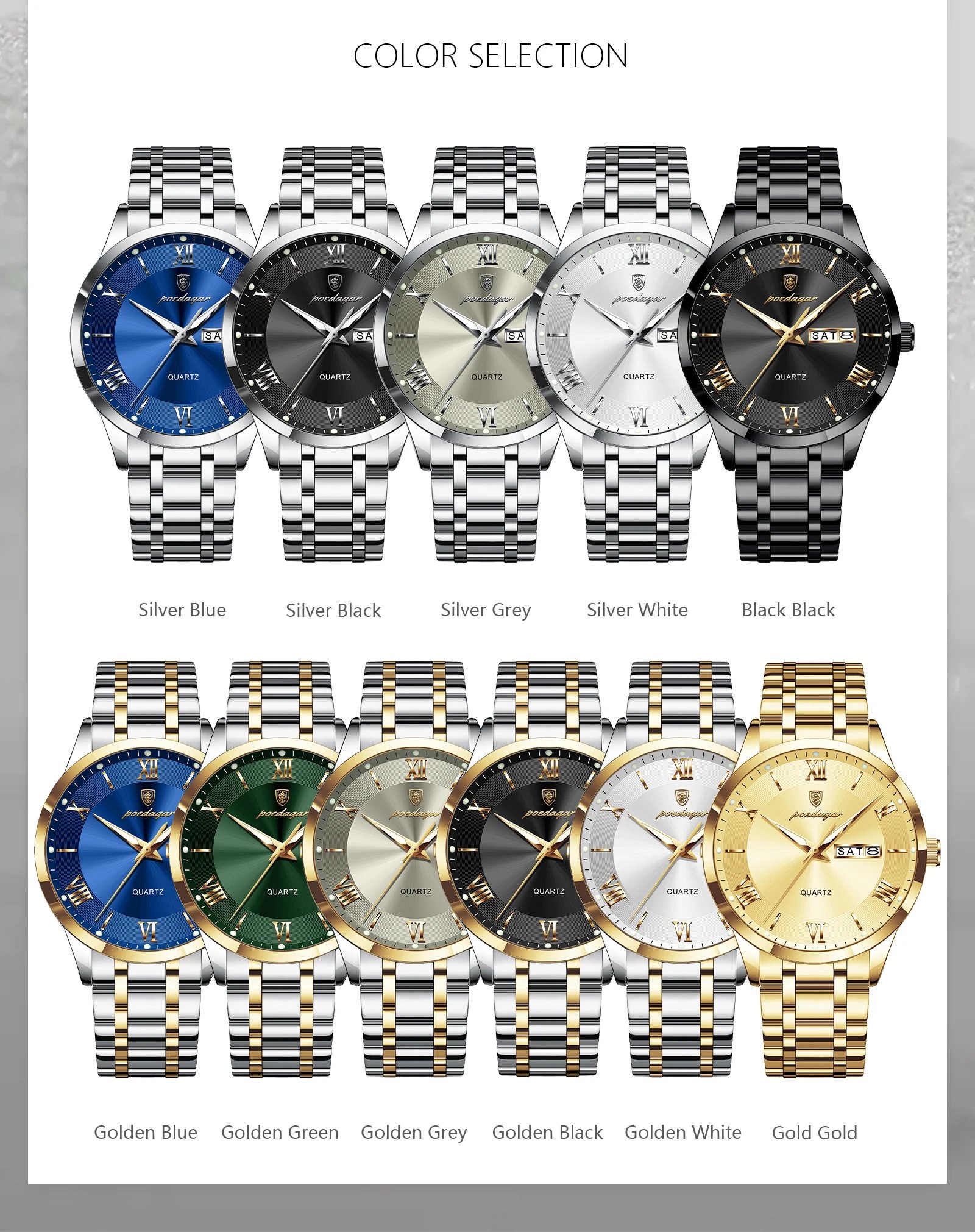 Luxury Fashion Men Clock Waterproof Luminous Week Date Sports Man Wristwatch Stainless Steel Men's Quartz Watches Reloj