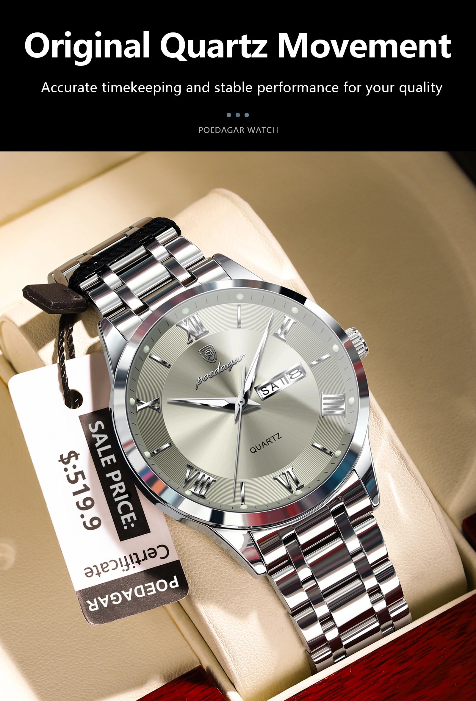 Luxury Fashion Men Clock Waterproof Luminous Week Date Sports Man Wristwatch Stainless Steel Men's Quartz Watches Reloj