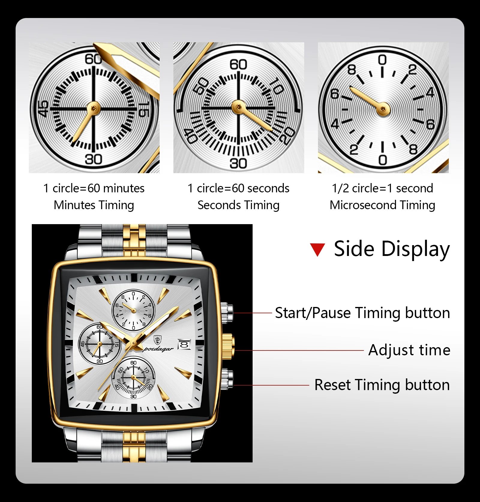 Luxury Square Sport Man Wristwatch Waterproof Luminous Chronograph Quartz Men's Watches Stainless Steel Men Watch Reloj