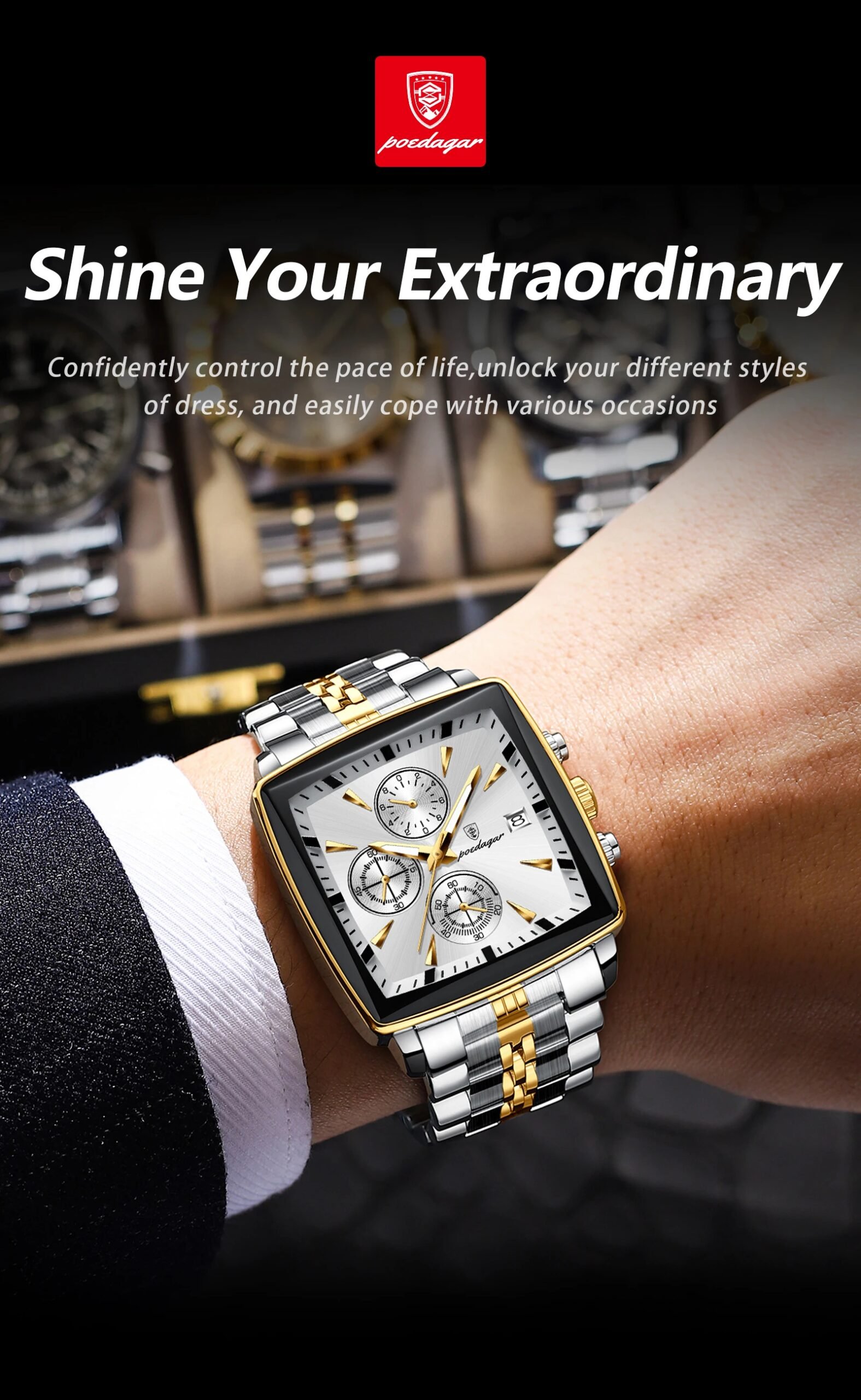 Luxury Square Sport Man Wristwatch Waterproof Luminous Chronograph Quartz Men's Watches Stainless Steel Men Watch Reloj