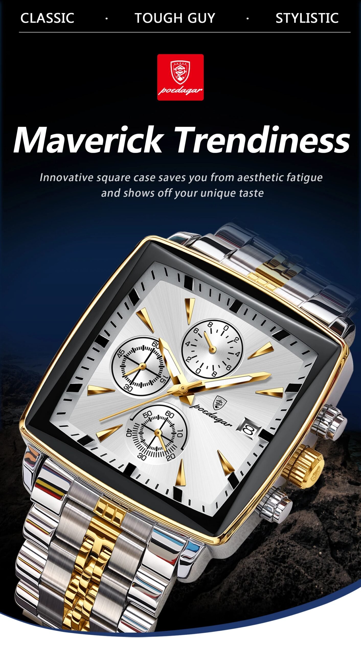 Luxury Square Sport Man Wristwatch Waterproof Luminous Chronograph Quartz Men's Watches Stainless Steel Men Watch Reloj