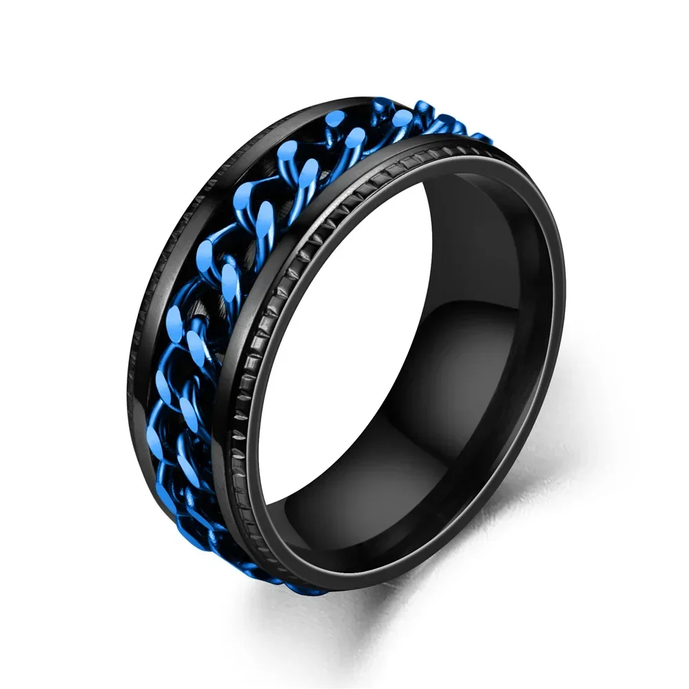 Fashion Stainless Steel Rotatable Chain Rings For Men Punk Spinner Chain Rotable Ring Women Party Titanium steel Jewelry Gift Fashion Stainless Steel Rotatable Chain Rings For Men Punk Spinner Chain Rotable Ring Women Party Titanium steel Jewelry Gift
