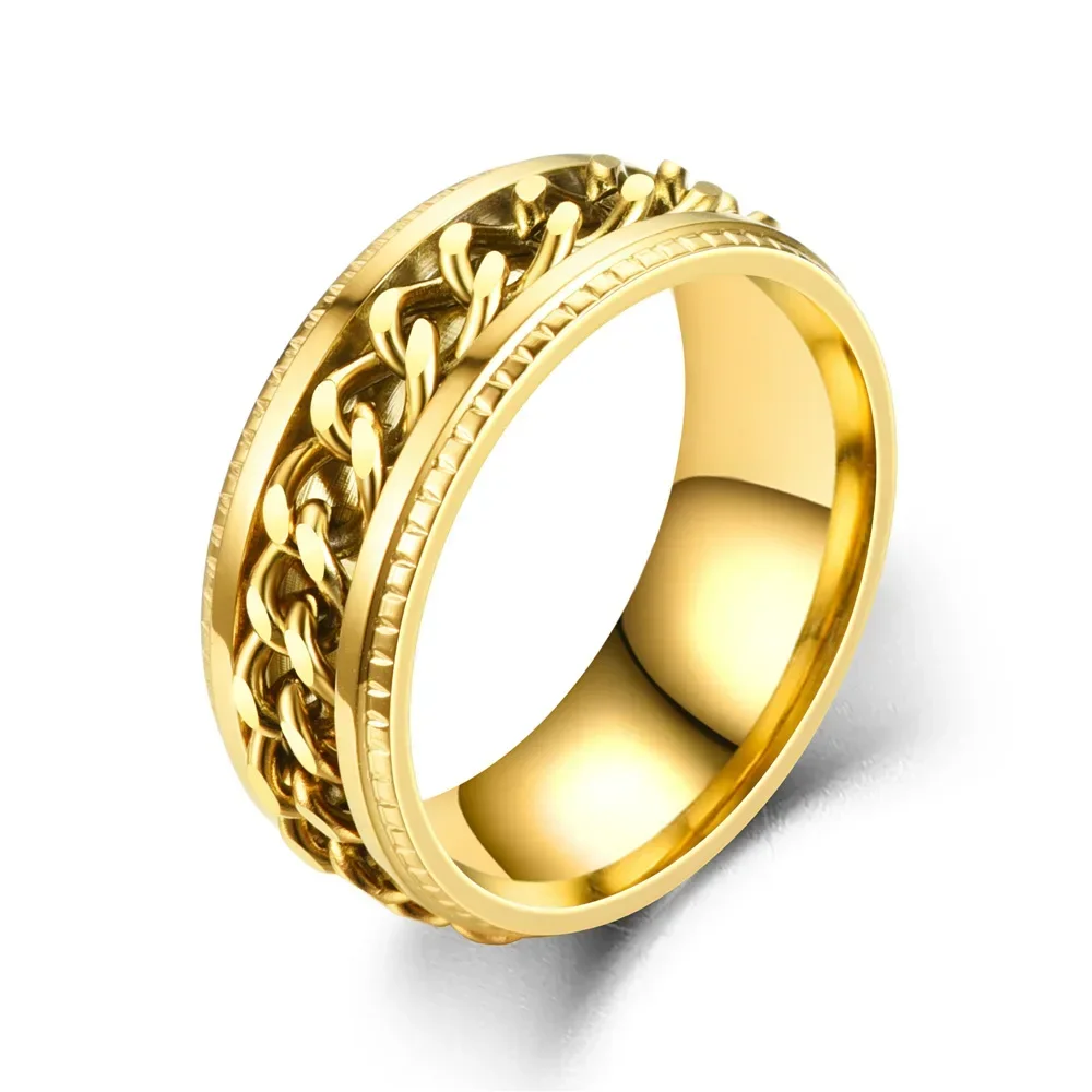 Fashion Stainless Steel Rotatable Chain Rings For Men Punk Spinner Chain Rotable Ring Women Party Titanium steel Jewelry Gift Fashion Stainless Steel Rotatable Chain Rings For Men Punk Spinner Chain Rotable Ring Women Party Titanium steel Jewelry Gift