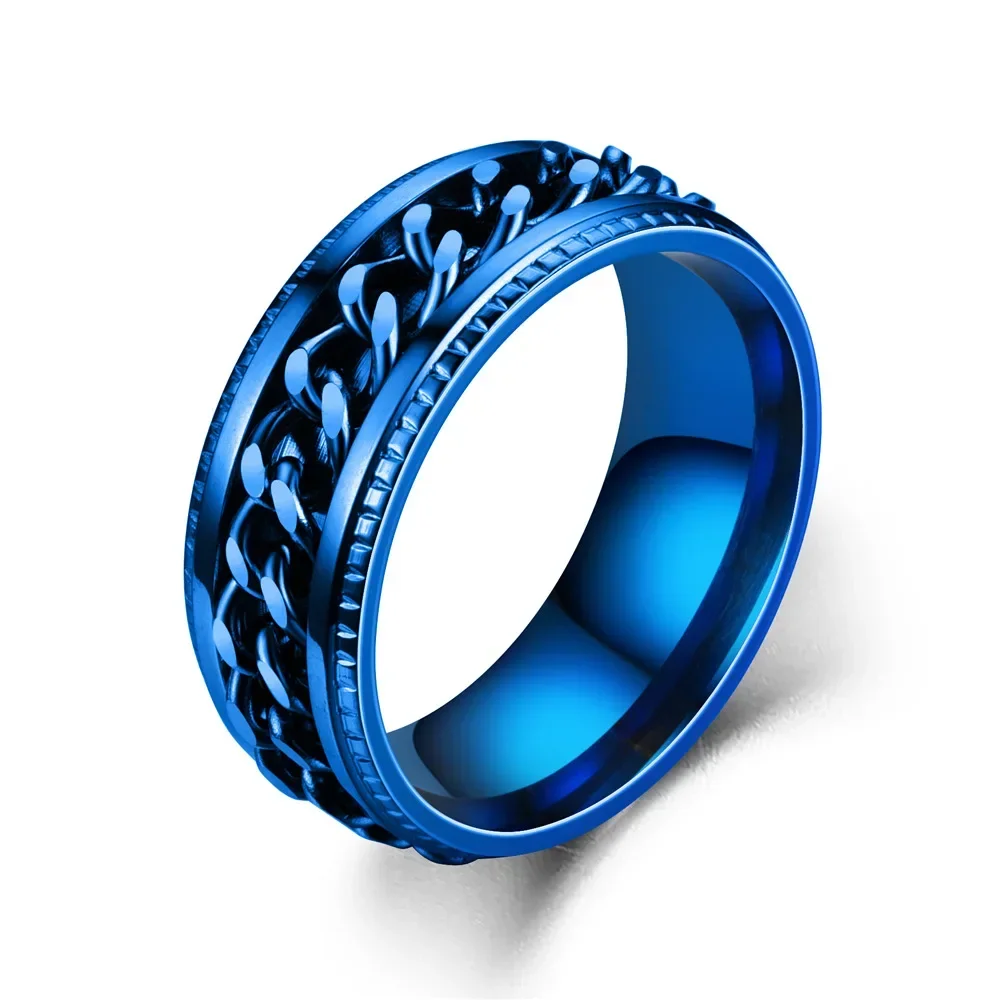 Fashion Stainless Steel Rotatable Chain Rings For Men Punk Spinner Chain Rotable Ring Women Party Titanium steel Jewelry Gift Fashion Stainless Steel Rotatable Chain Rings For Men Punk Spinner Chain Rotable Ring Women Party Titanium steel Jewelry Gift