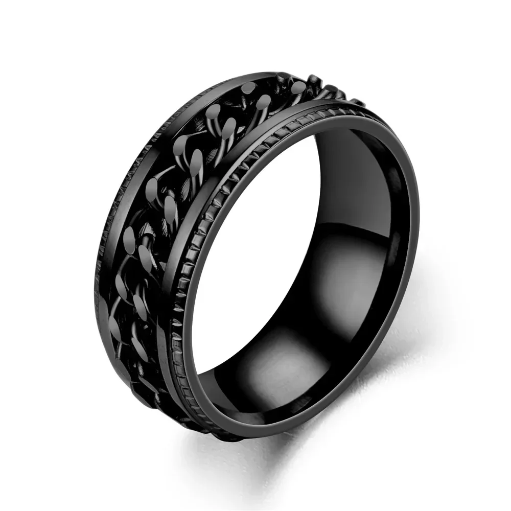 Fashion Stainless Steel Rotatable Chain Rings For Men Punk Spinner Chain Rotable Ring Women Party Titanium steel Jewelry Gift Fashion Stainless Steel Rotatable Chain Rings For Men Punk Spinner Chain Rotable Ring Women Party Titanium steel Jewelry Gift