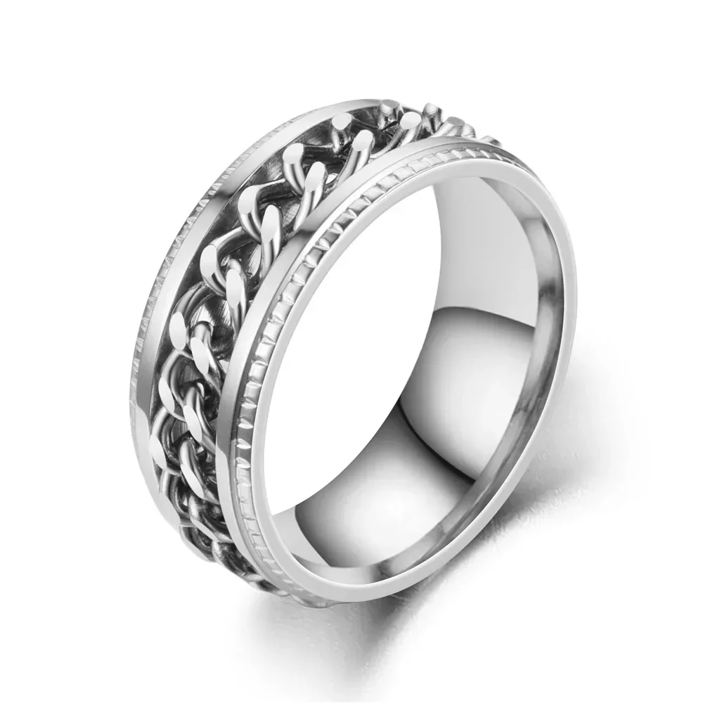 Fashion Stainless Steel Rotatable Chain Rings For Men Punk Spinner Chain Rotable Ring Women Party Titanium steel Jewelry Gift Fashion Stainless Steel Rotatable Chain Rings For Men Punk Spinner Chain Rotable Ring Women Party Titanium steel Jewelry Gift