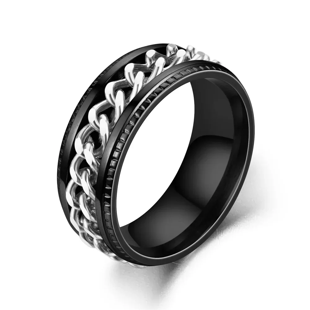 Fashion Stainless Steel Rotatable Chain Rings For Men Punk Spinner Chain Rotable Ring Women Party Titanium steel Jewelry Gift Fashion Stainless Steel Rotatable Chain Rings For Men Punk Spinner Chain Rotable Ring Women Party Titanium steel Jewelry Gift