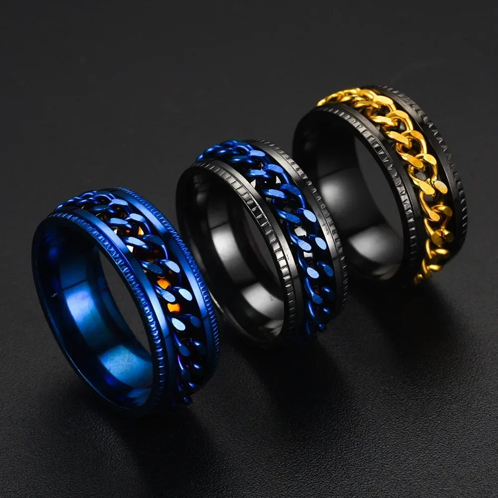Fashion Stainless Steel Rotatable Chain Rings For Men Punk Spinner Chain Rotable Ring Women Party Titanium steel Jewelry Gift Fashion Stainless Steel Rotatable Chain Rings For Men Punk Spinner Chain Rotable Ring Women Party Titanium steel Jewelry Gift