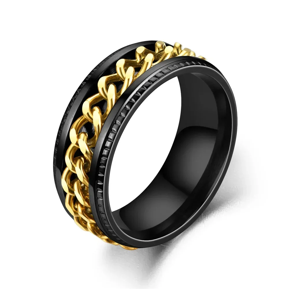 Fashion Stainless Steel Rotatable Chain Rings For Men Punk Spinner Chain Rotable Ring Women Party Titanium steel Jewelry Gift Fashion Stainless Steel Rotatable Chain Rings For Men Punk Spinner Chain Rotable Ring Women Party Titanium steel Jewelry Gift