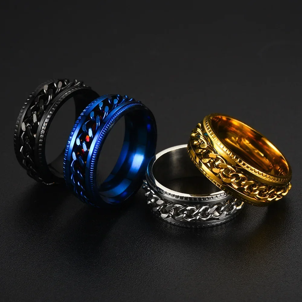 Fashion Stainless Steel Rotatable Chain Rings For Men Punk Spinner Chain Rotable Ring Women Party Titanium steel Jewelry Gift Fashion Stainless Steel Rotatable Chain Rings For Men Punk Spinner Chain Rotable Ring Women Party Titanium steel Jewelry Gift