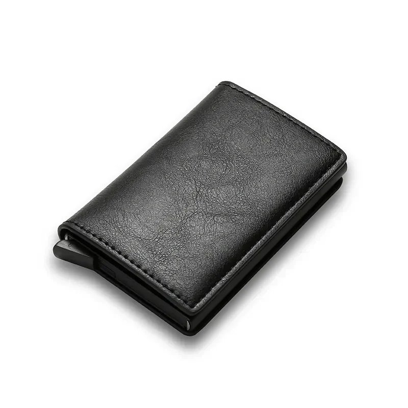 Fashion Carbon Fiber Anti-theft Credit Card Package Metal Cards Box Men Wallet Holder PU Purse