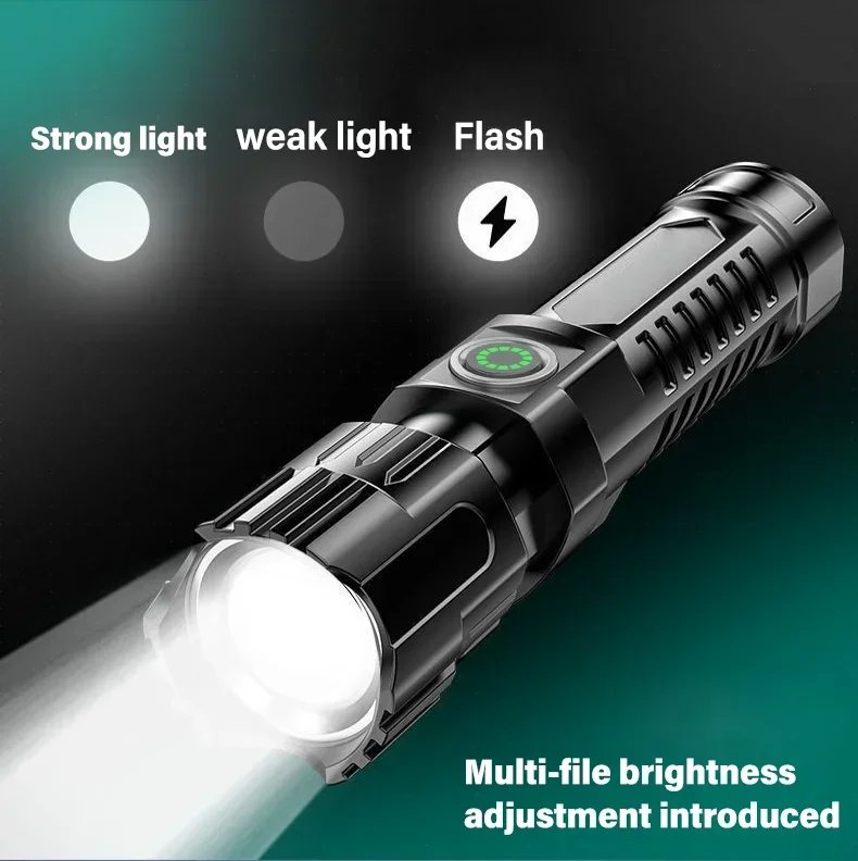 High Strong Power Led Flashlights 2000LM Tactical Torch with Display Light USB Charging Camping Fishing Emergency Zoom Lantern