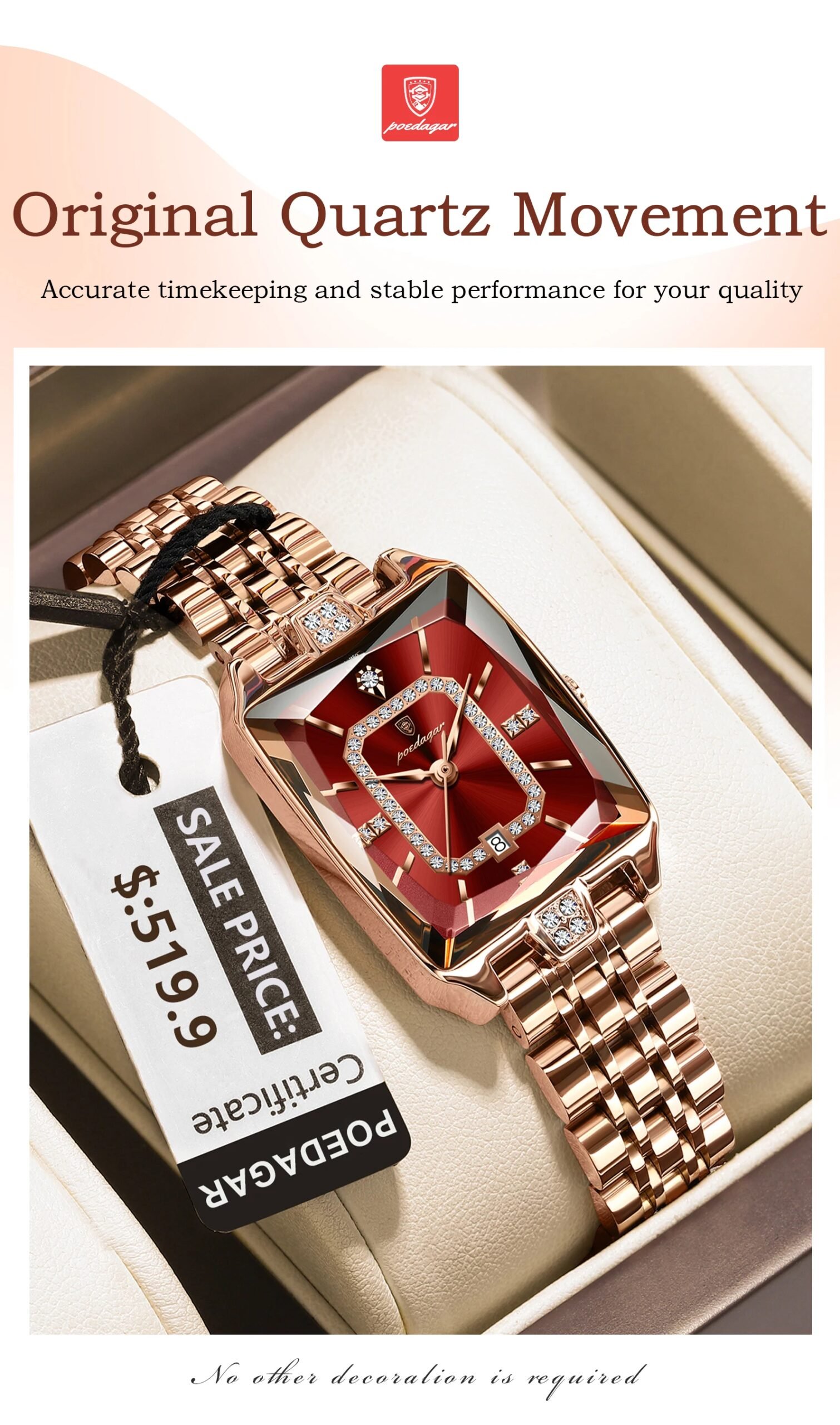 Luxury Elegant Watch For Woman Date Waterproof Rectangle Ladies Watch Stainless Steel Quartz Women Watches Female Reloj