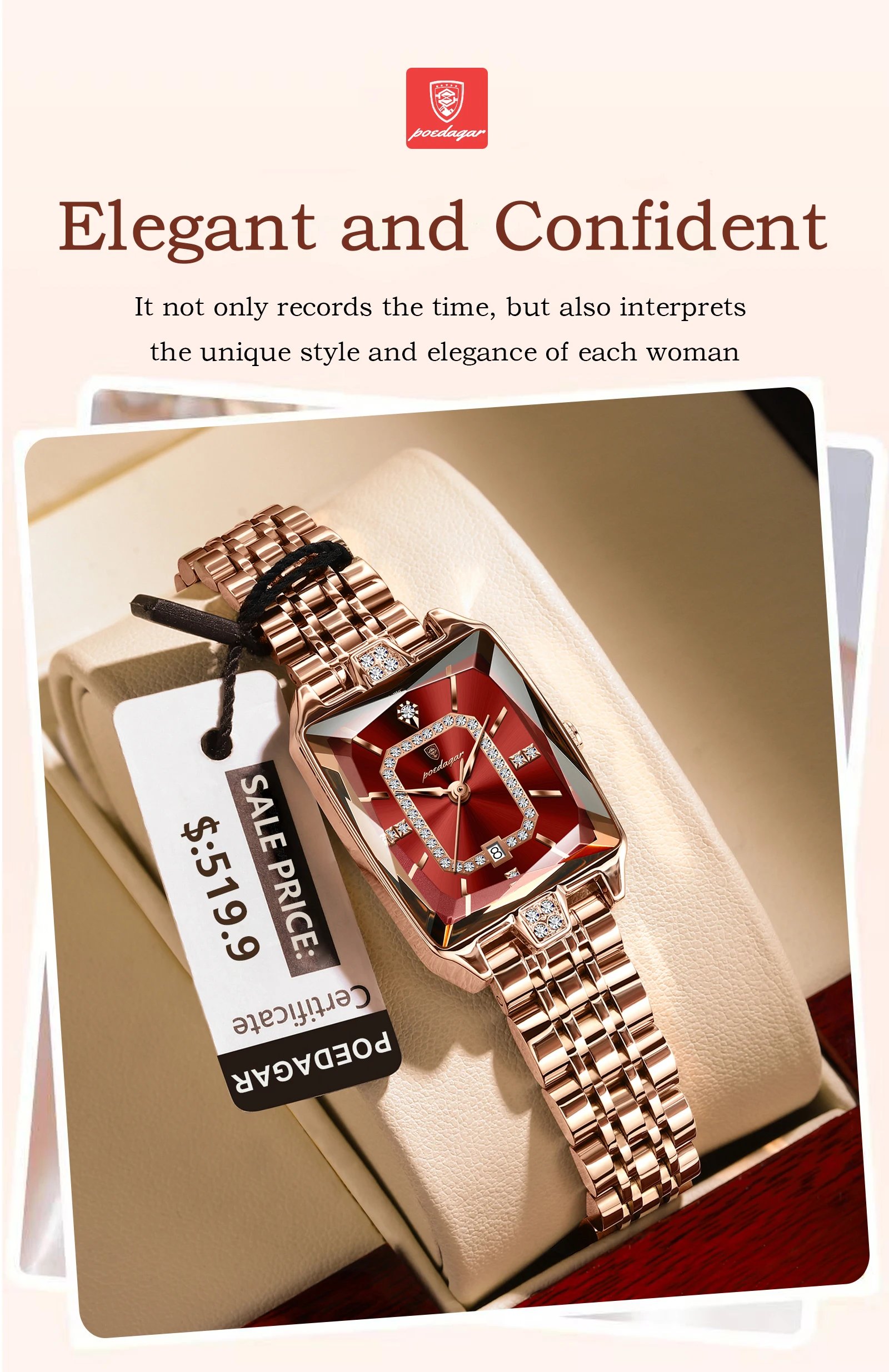 Luxury Elegant Watch For Woman Date Waterproof Rectangle Ladies Watch Stainless Steel Quartz Women Watches Female Reloj