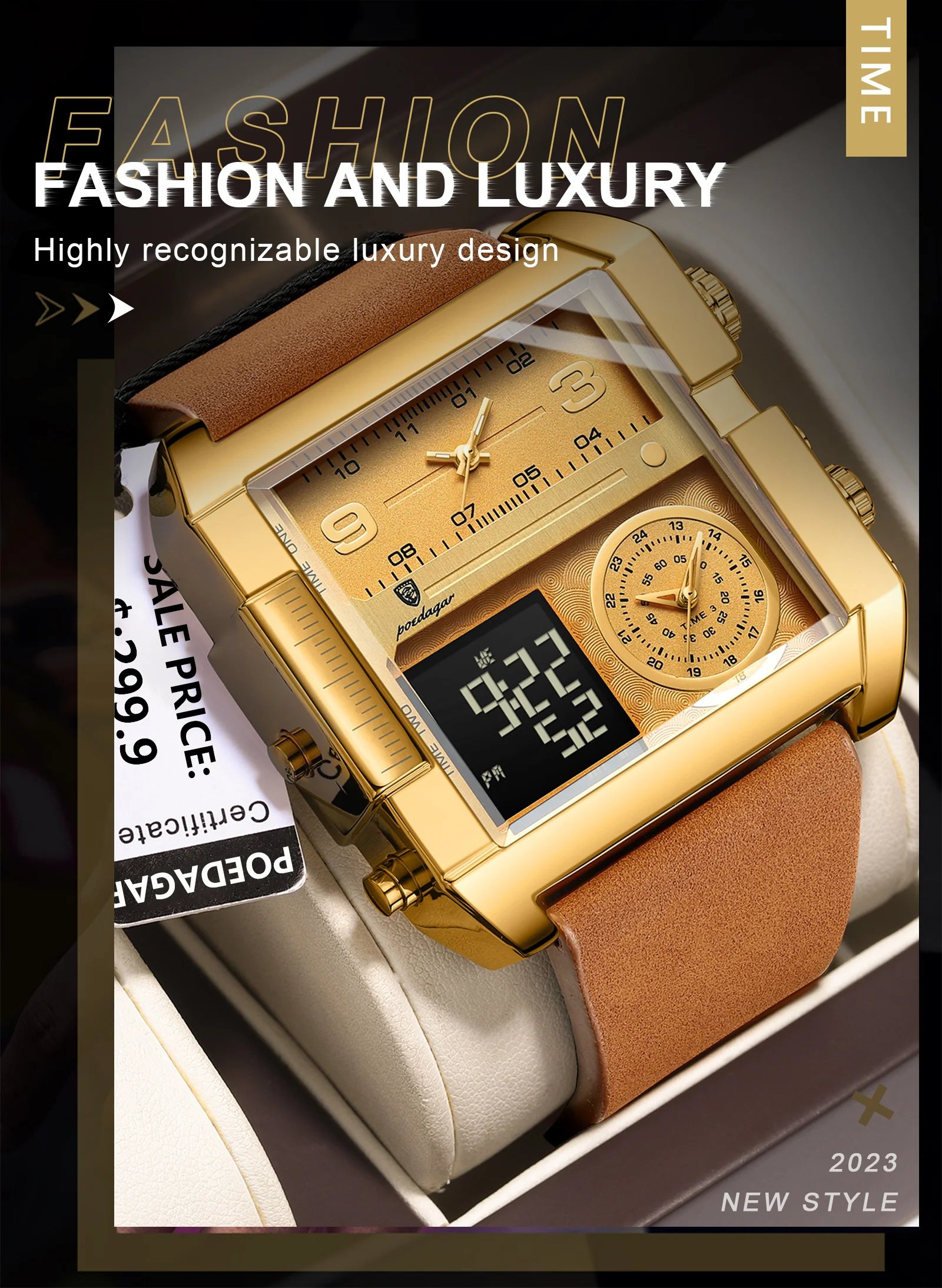 Luxury Man Wristwatch Rectangle Waterproof Luminous Day Week Men Watch Digital Multifunction Men's Watches Quartz Reloj