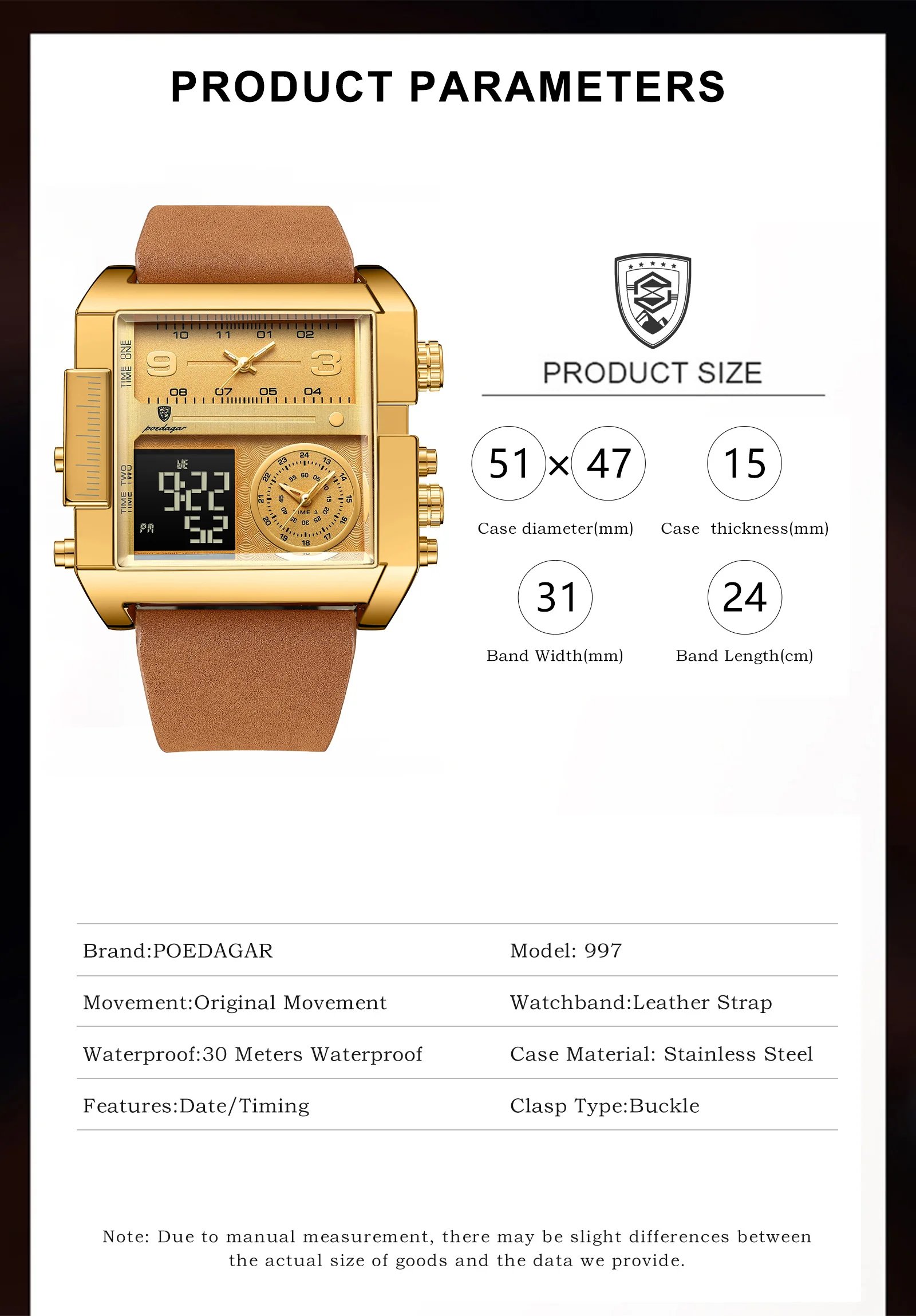 Luxury Man Wristwatch Rectangle Waterproof Luminous Day Week Men Watch Digital Multifunction Men's Watches Quartz Reloj