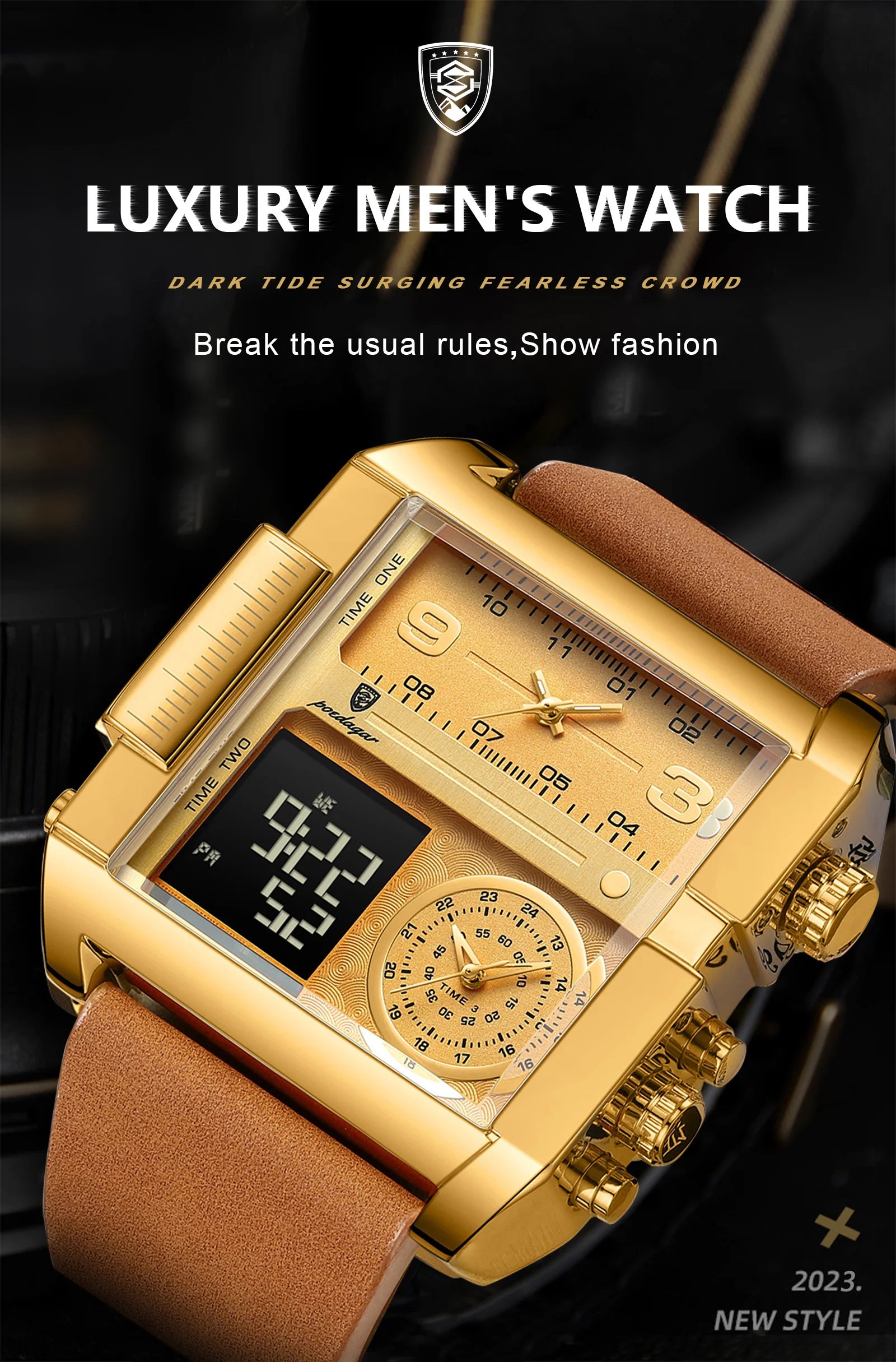 Luxury Man Wristwatch Rectangle Waterproof Luminous Day Week Men Watch Digital Multifunction Men's Watches Quartz Reloj