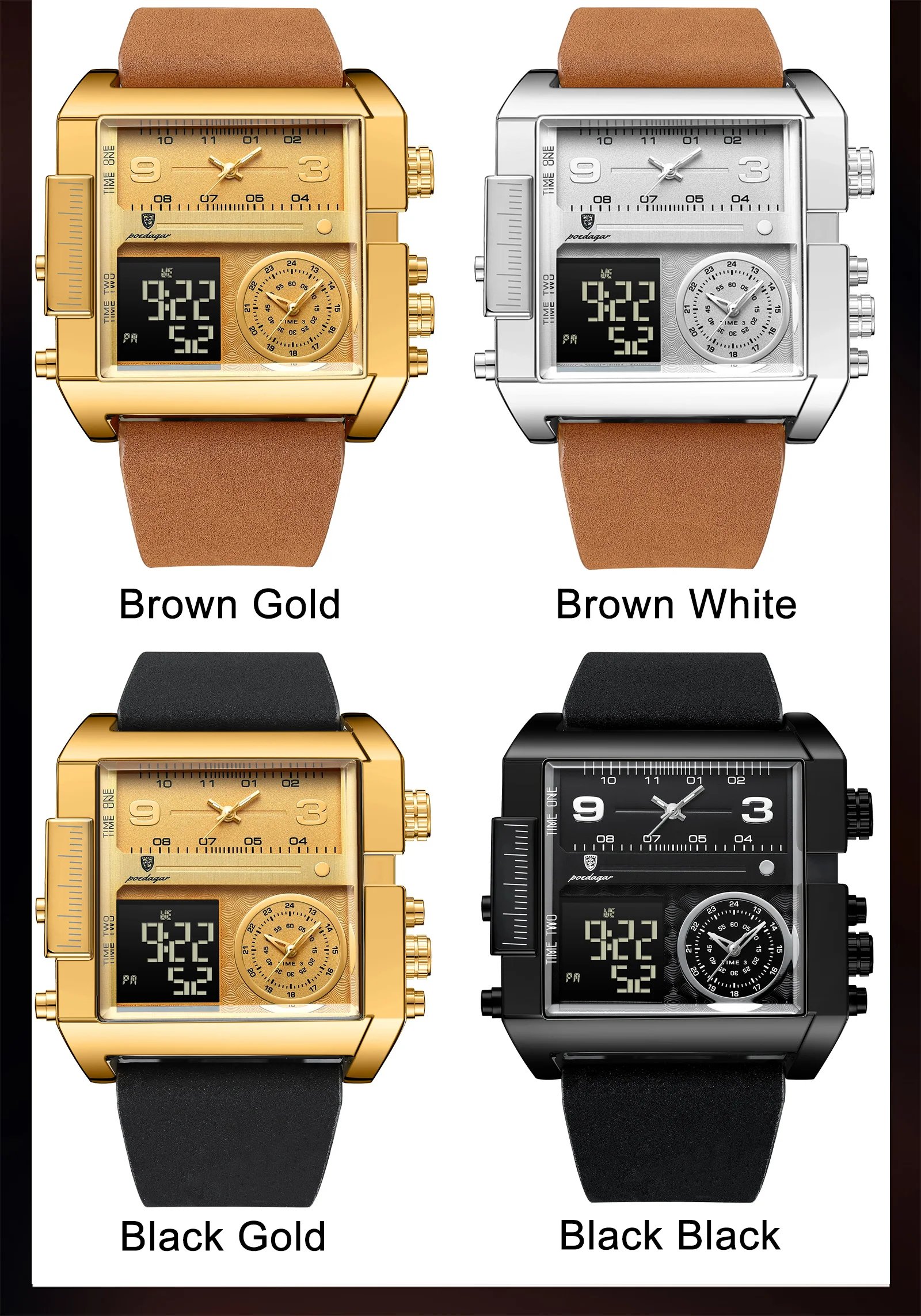 Luxury Man Wristwatch Rectangle Waterproof Luminous Day Week Men Watch Digital Multifunction Men's Watches Quartz Reloj