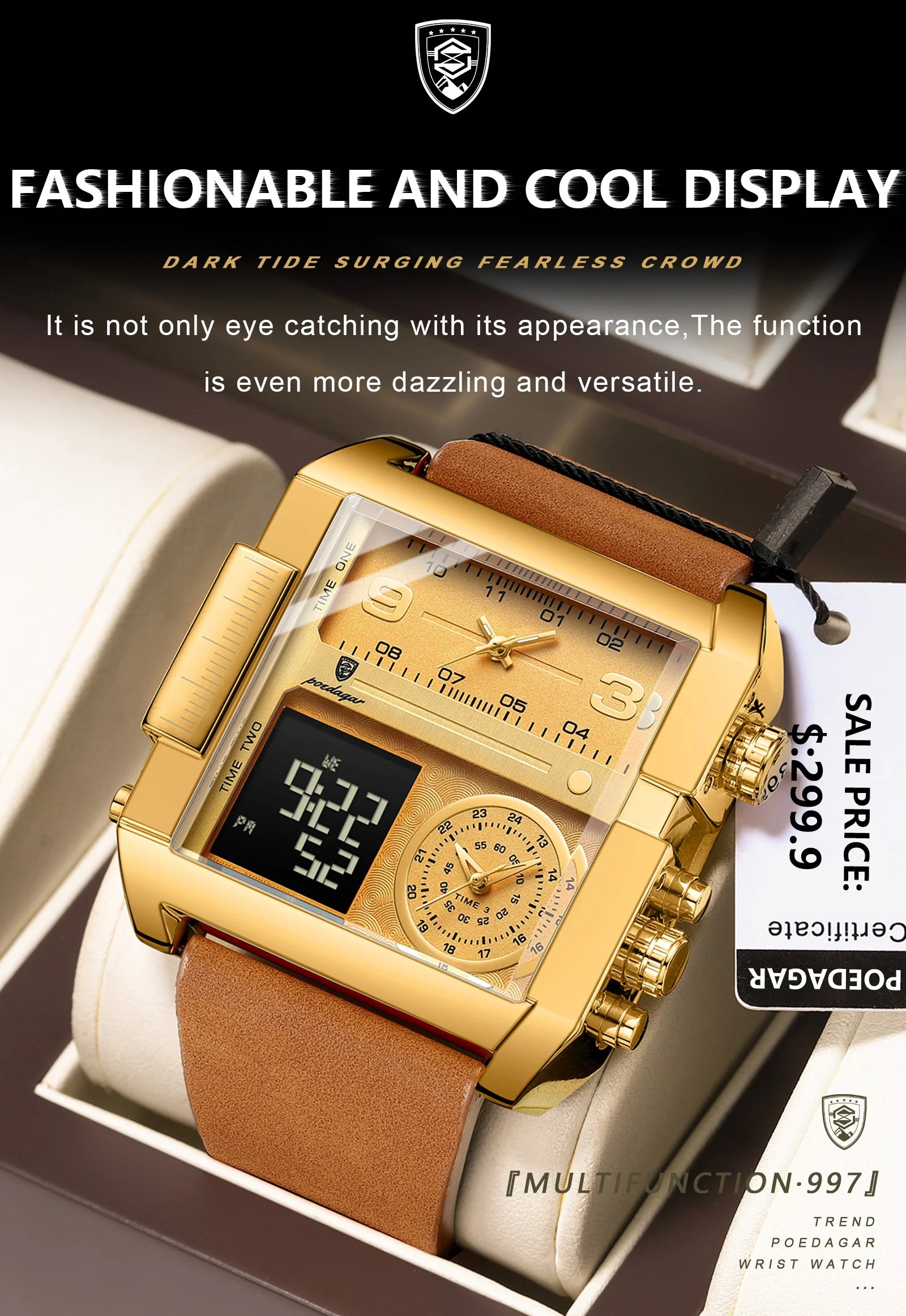 Luxury Man Wristwatch Rectangle Waterproof Luminous Day Week Men Watch Digital Multifunction Men's Watches Quartz Reloj