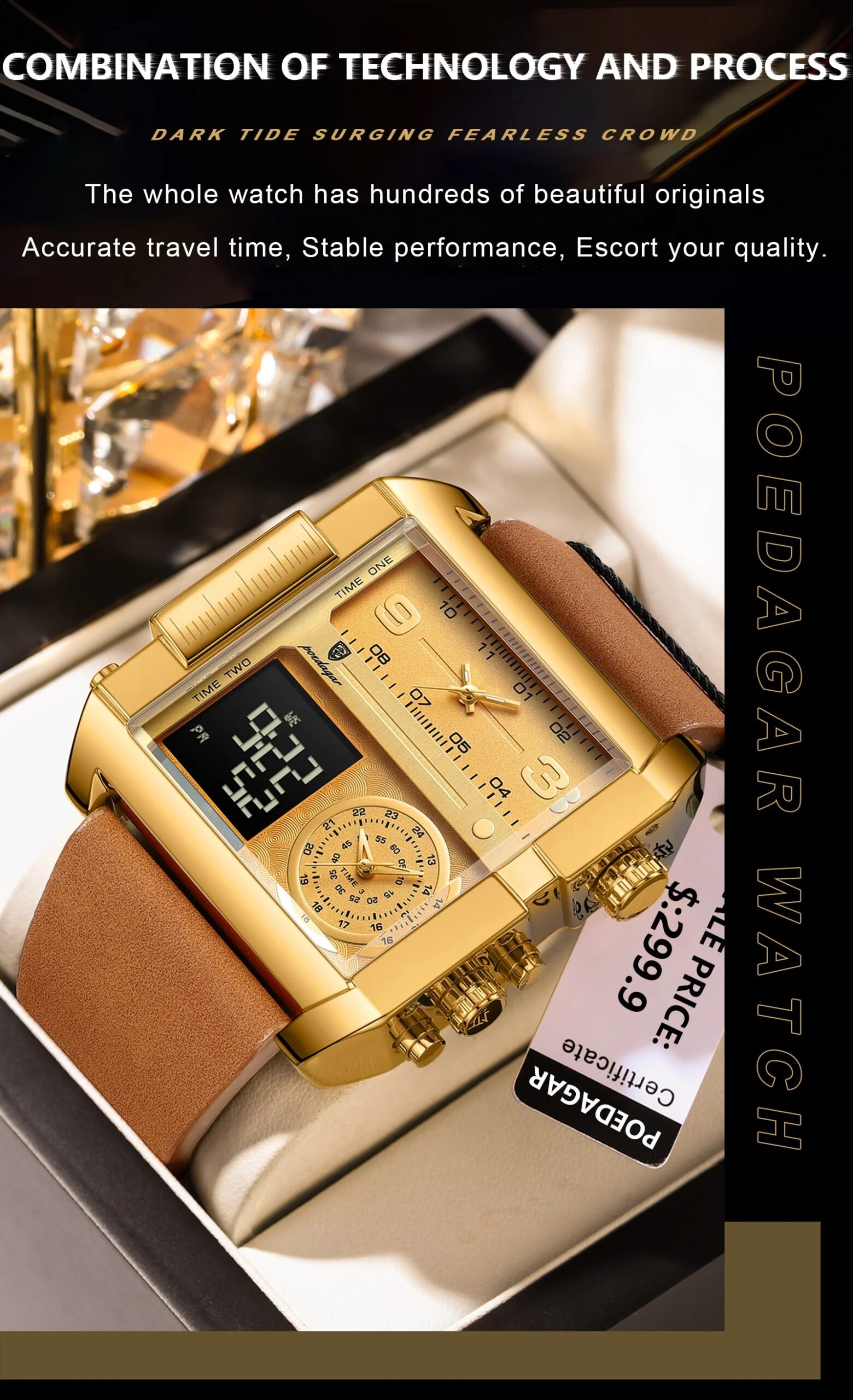 Luxury Man Wristwatch Rectangle Waterproof Luminous Day Week Men Watch Digital Multifunction Men's Watches Quartz Reloj