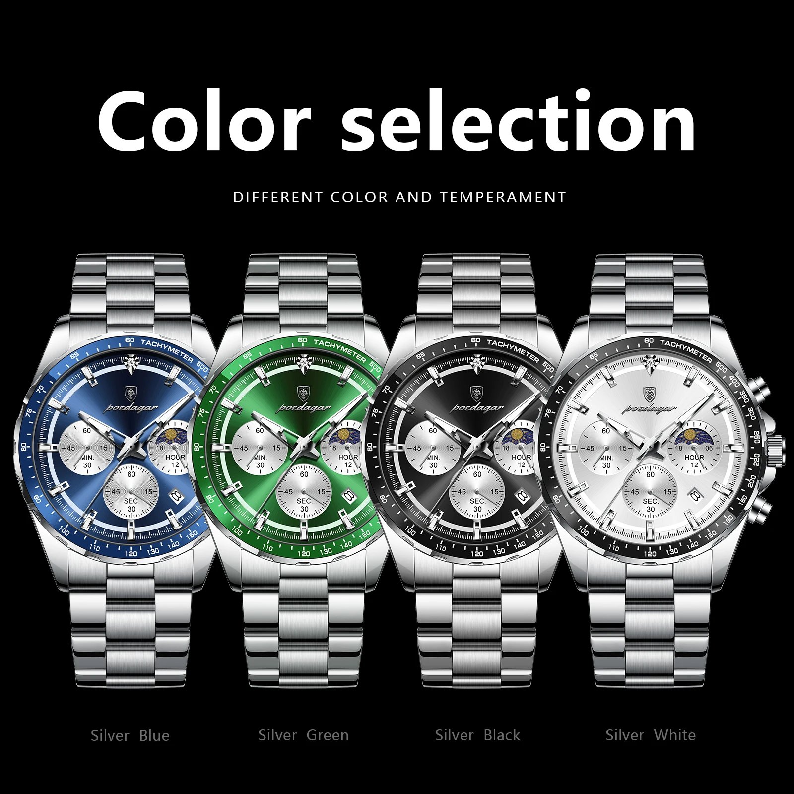 POEDAGAR Original Men Clock Sports Waterproof Luminous Chronograph Date Watch For Man Stainless Steel Quartz Men's Watches Reloj