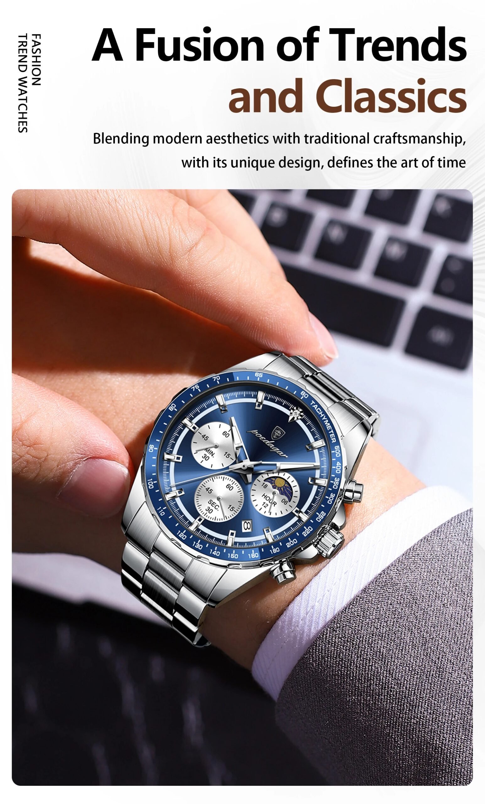 POEDAGAR Original Men Clock Sports Waterproof Luminous Chronograph Date Watch For Man Stainless Steel Quartz Men's Watches Reloj