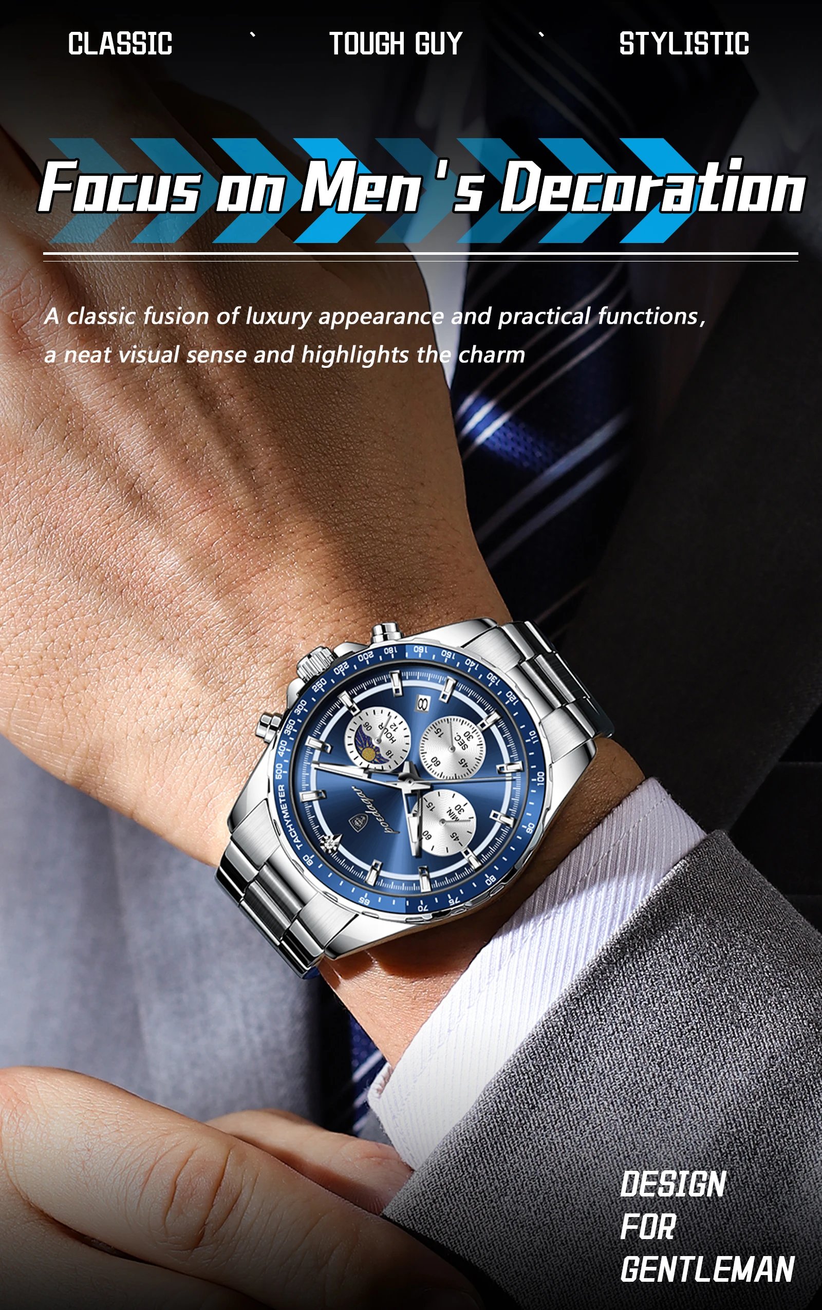 POEDAGAR Original Men Clock Sports Waterproof Luminous Chronograph Date Watch For Man Stainless Steel Quartz Men's Watches Reloj