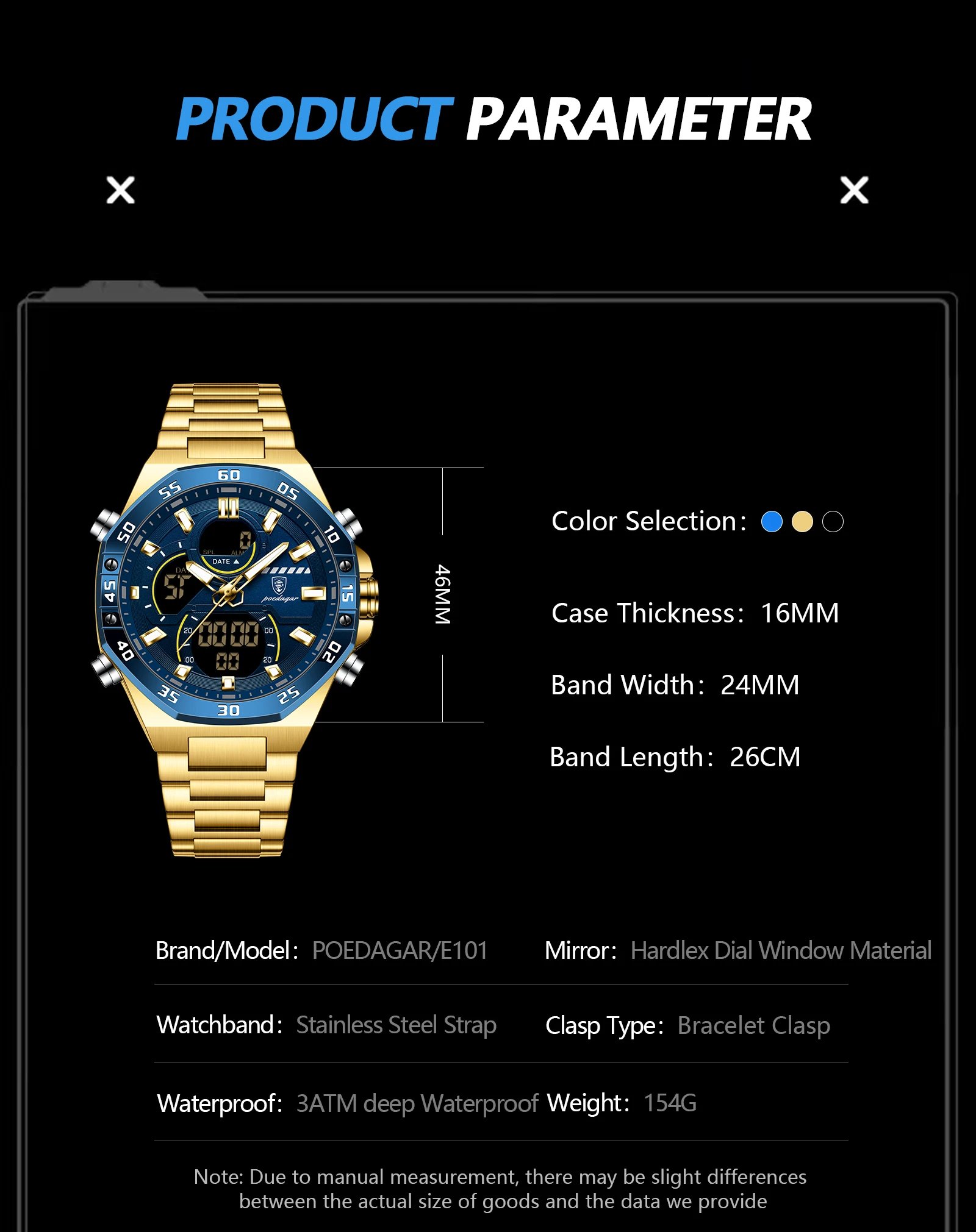 POEDAGAR Top Original Men Clock LED Luminous Waterproof Week Date Man Wristwatch Electronic Stainless Steel Quartz Men's Watches