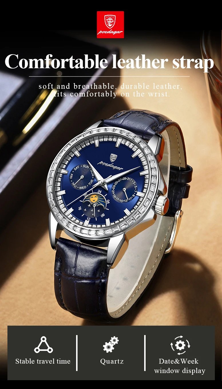 POEDAGAR Luxury Sport Watch For Man Date Week Waterproof Luminous Men Watch Leather Quartz Men's Watches Relogio Masculino Clock POEDAGAR Luxury Sport Watch For Man Date Week Waterproof Luminous Men Watch Leather Quartz Men's Watches Relogio Masculino Clock