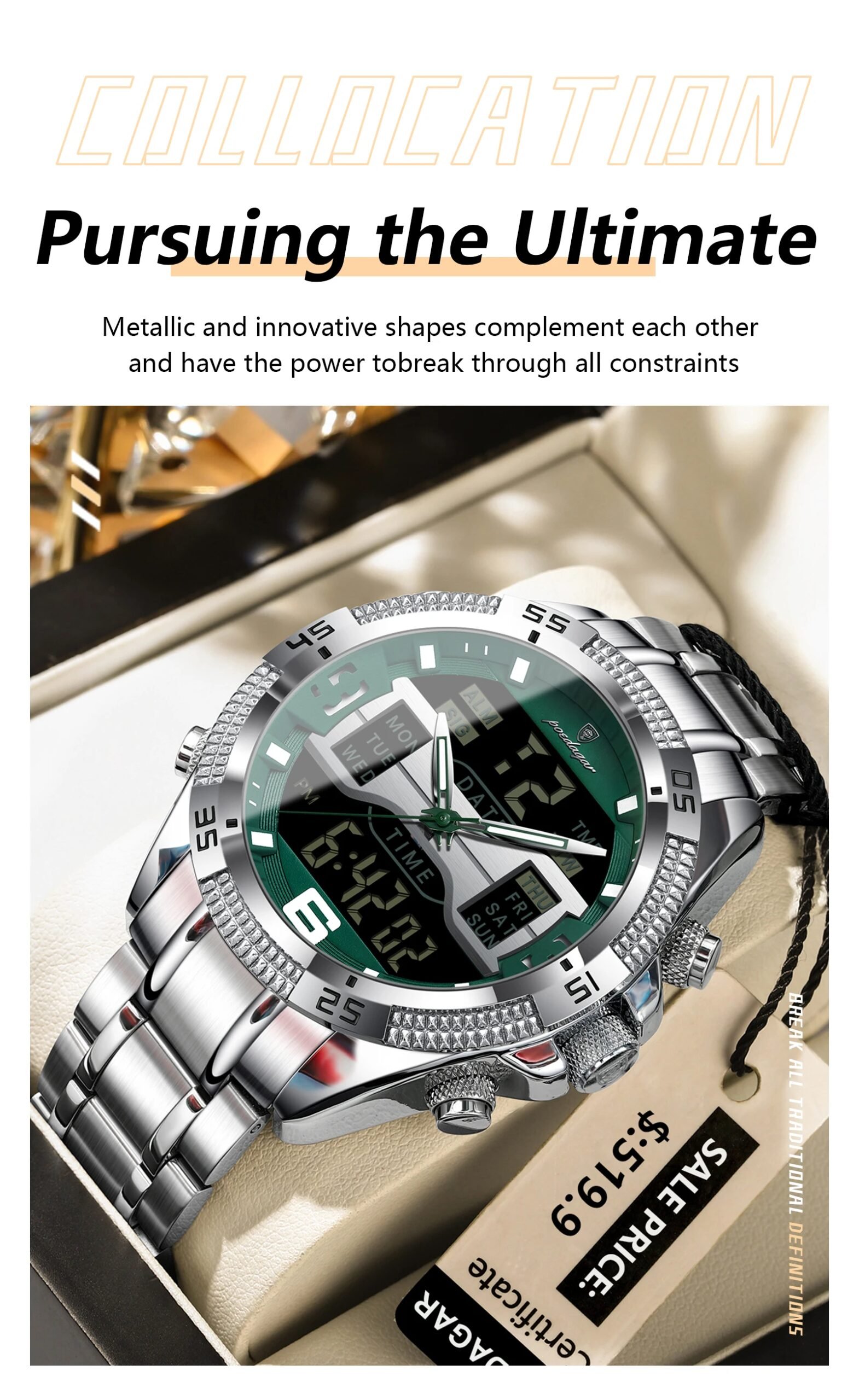 POEDAGAR LED Luxury Men Watch Sports Dual Time Display Digital Luminous Week Date Man Wristwatch Electronic Quartz Men's Watches