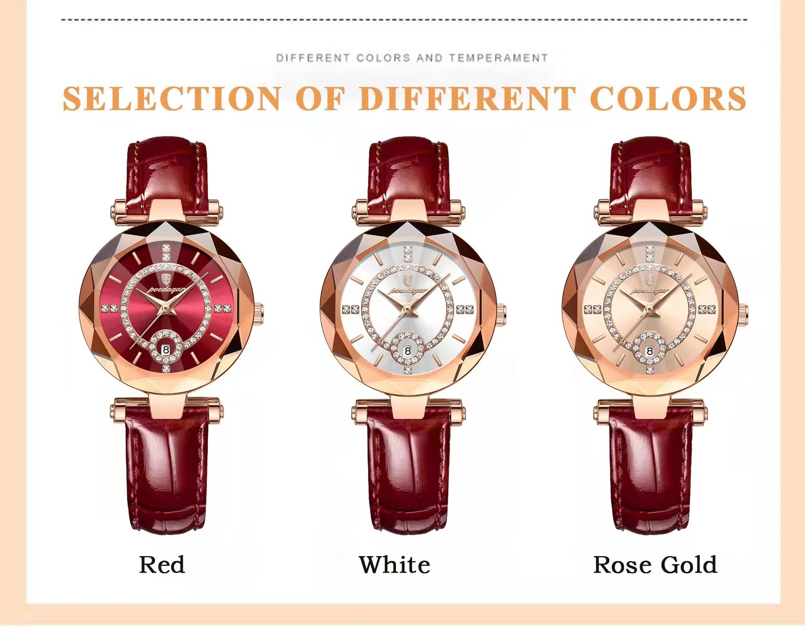 POEDAGAR Luxury Watch for Women High Quality Waterproof Date Leather Ladies Watches Dress Casual Quartz Women's Watch reloj +box