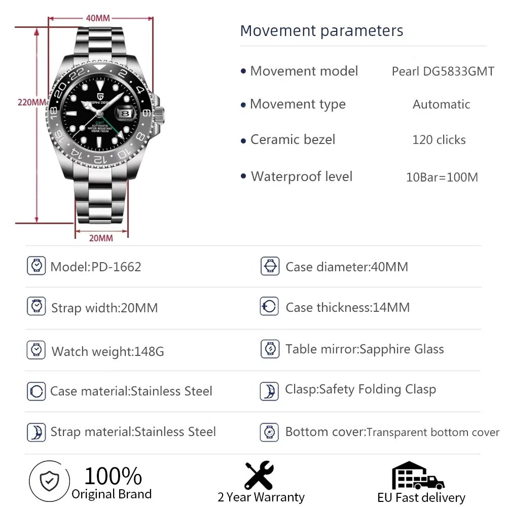 PAGANI DESIGN GMT Watches Men’s Luxury Automatic Mechanical Wristwatch Sapphire Glass 40MM Stainless Steel Waterproof Watch PAGANI DESIGN GMT Watches Men's Luxury Automatic Mechanical Wristwatch Sapphire Glass 40MM Stainless Steel Waterproof Watch