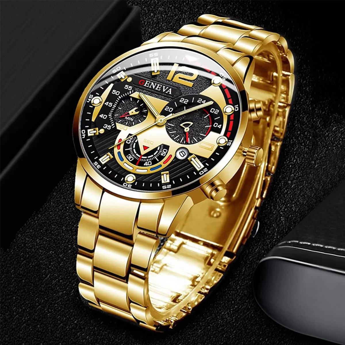 4PCS Men Business Watches Fashion Steel Band Analog Male's Quartz Watch Jewelry Set Relogio Masculino Clock Gift（Without Box）