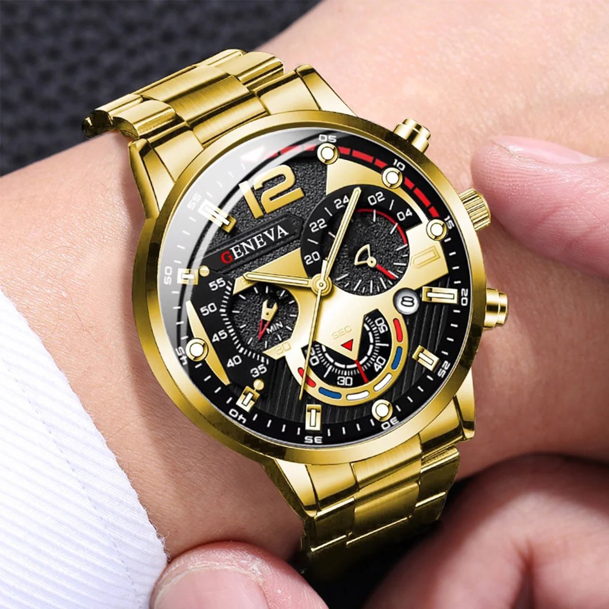 4PCS Men Business Watches Fashion Steel Band Analog Male's Quartz Watch Jewelry Set Relogio Masculino Clock Gift（Without Box）