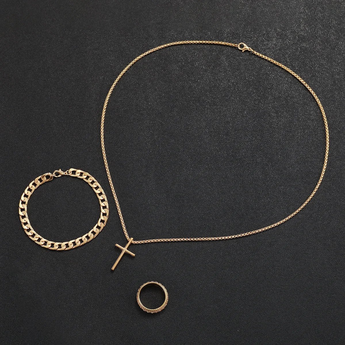 4PCS Men Business Watches Fashion Steel Band Analog Male's Quartz Watch Jewelry Set Relogio Masculino Clock Gift（Without Box）