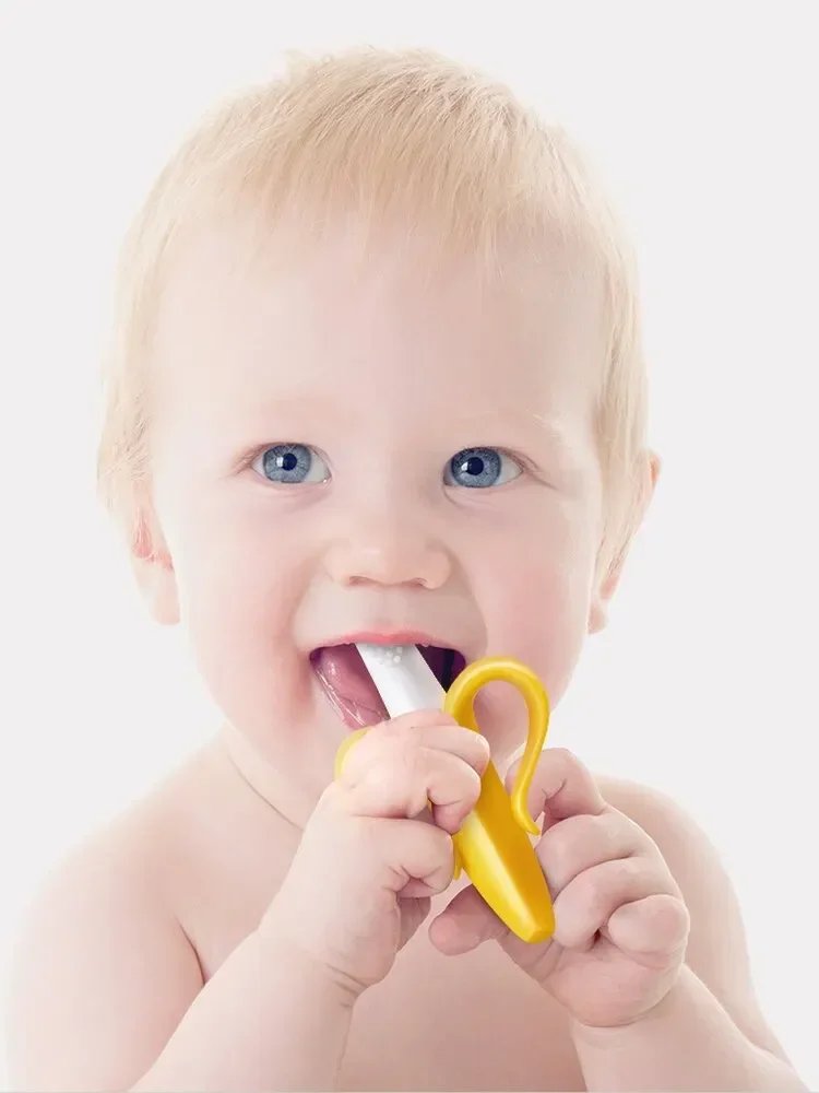 Banana Shape Safe Toddle Teether Baby Silicone Training Toothbrush BPA Free Banana Teething Ring Silicone Chew Dental Care Toot