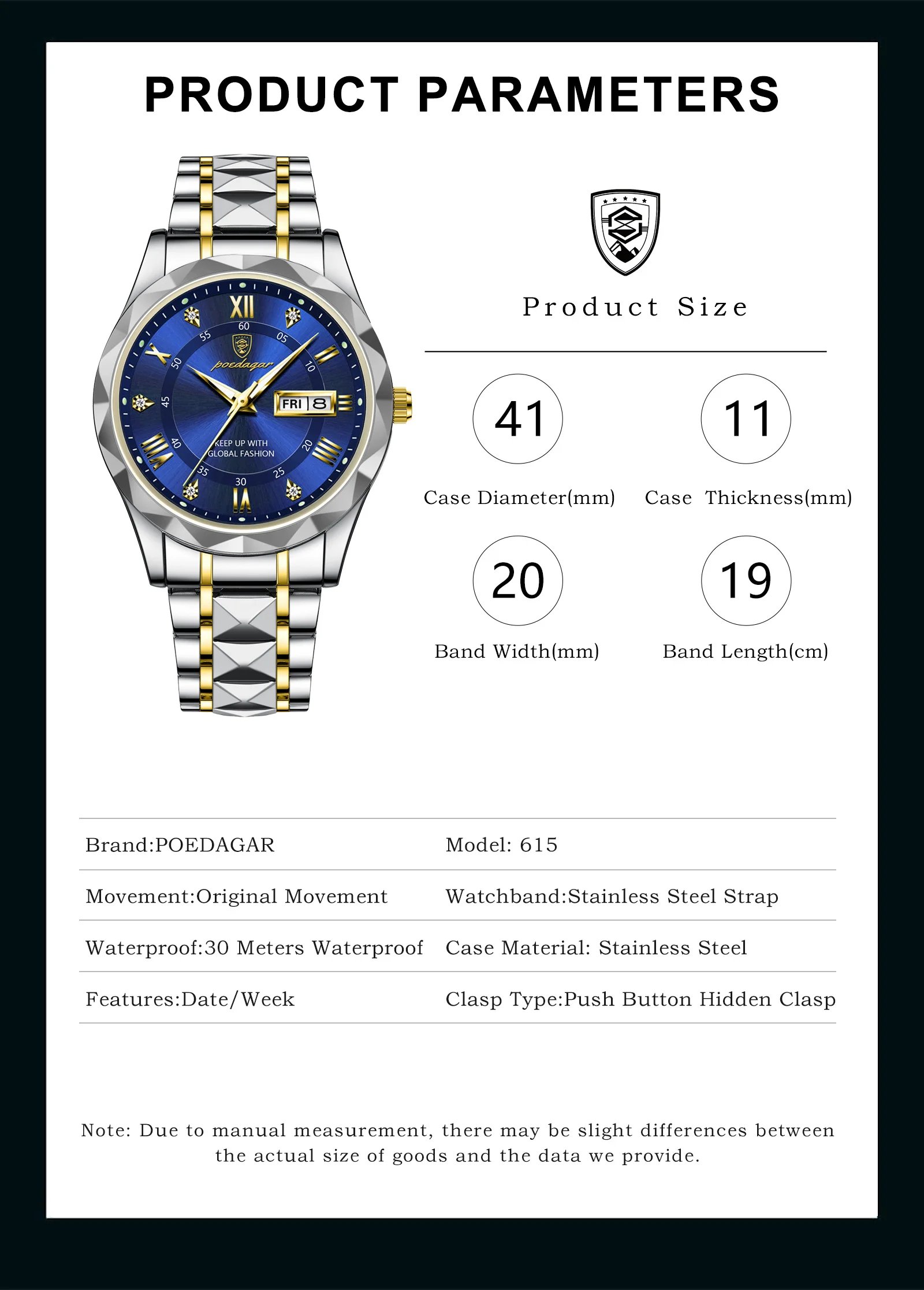 POEDAGAR Luxury Men Watches Business Top Brand Man Wristwatch Waterproof Luminous Date Week Quartz Men's Watch High Quality+Box