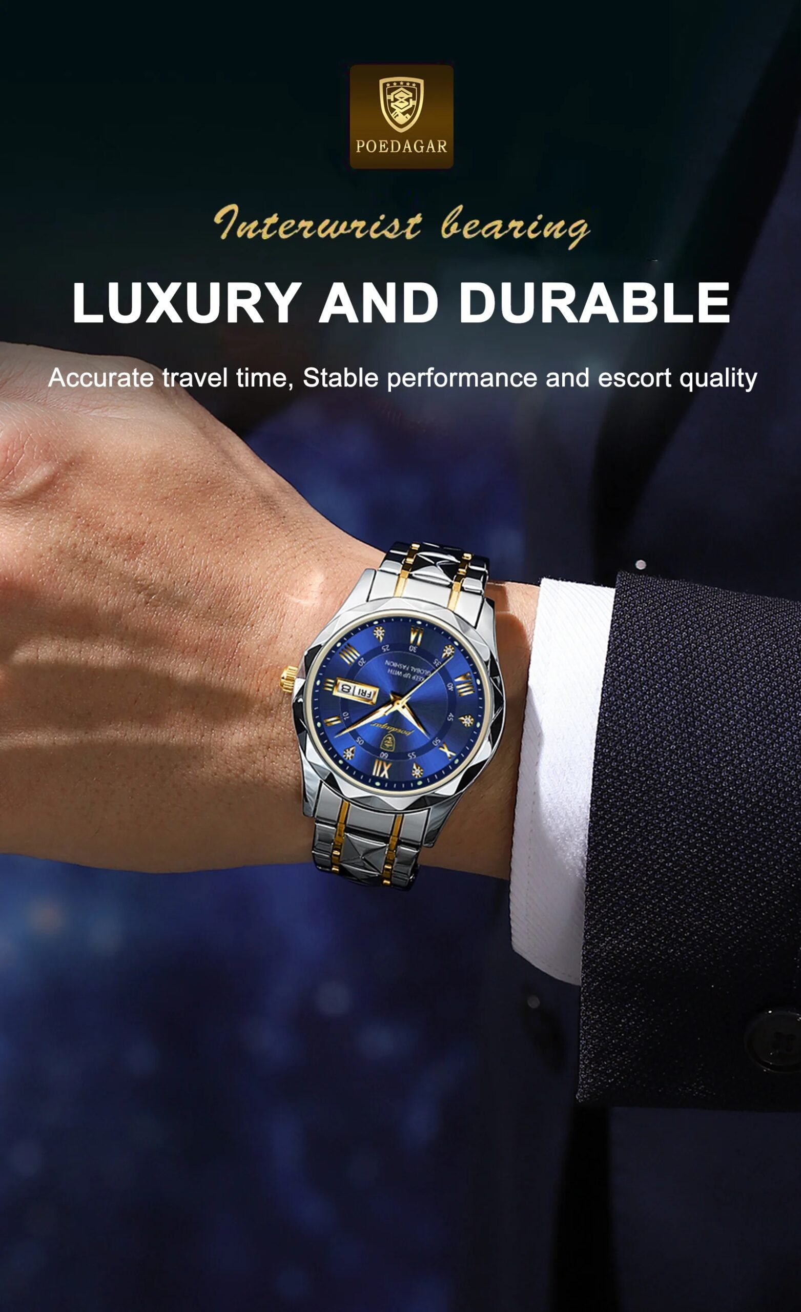POEDAGAR Luxury Men Watches Business Top Brand Man Wristwatch Waterproof Luminous Date Week Quartz Men's Watch High Quality+Box