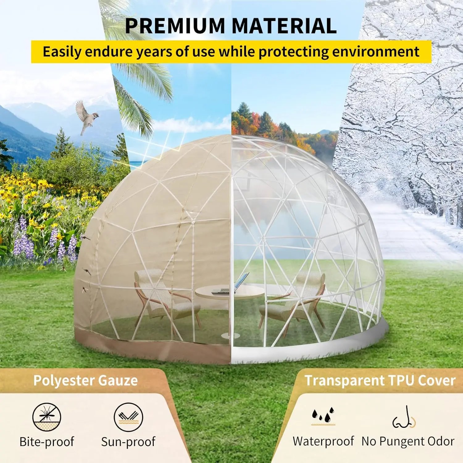 Garden Dome Igloo 9.5 Ft x 5.8 Ft Upgraded Greenhouse Dome Tents Clear Transparent Dome Tent With TPU Cover And Polyester Mesh