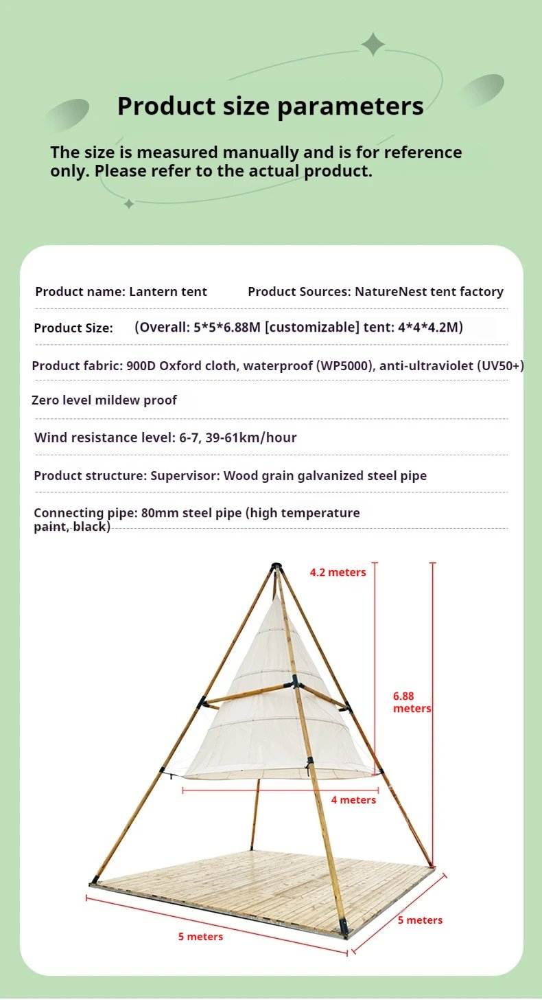 Lantern Safari Tent lamping Hotel Pyramid Sun High Quality Customizable Outdoor Camping Restaurant Pyramid Sunshade Canopy Party
