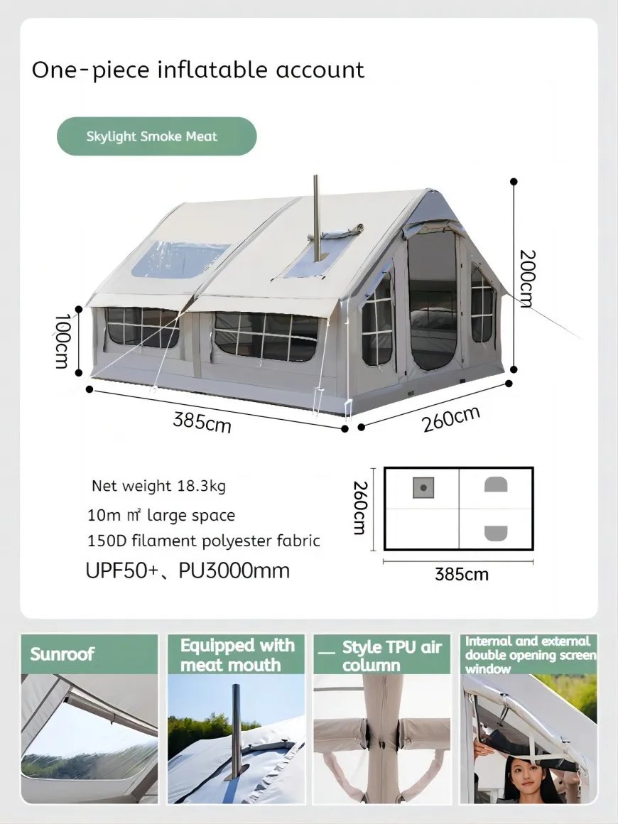 Inflatable Tent Rainproof Camping All-in-One Inflatable Teepees Green Tipi Family Outdoor Camping Thickened Flysheet Glamping