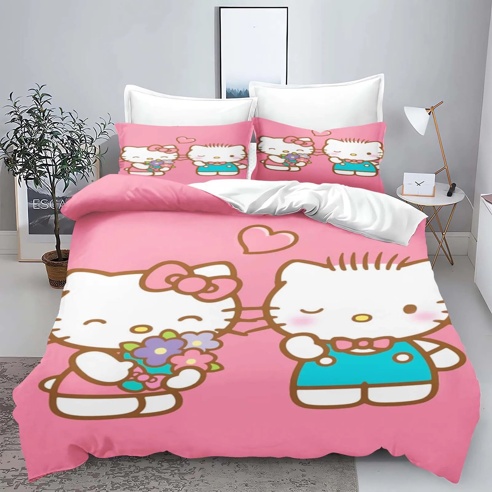 Hello Kitty Comforter Sets Children Bedding Set Home Twin 3-Piece Set 1 Quilt Cover Luxury 100% Polyester Modern Printed