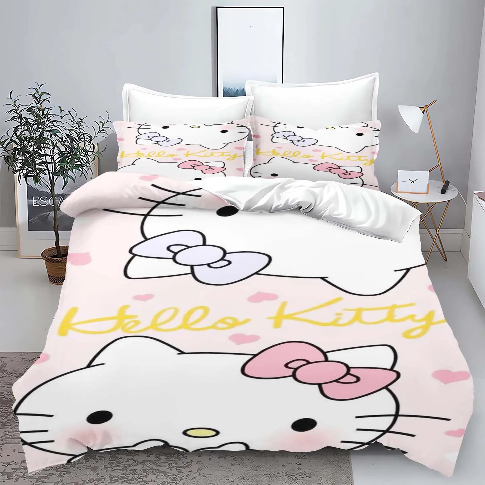 Hello Kitty Comforter Sets Children Bedding Set Home Twin 3-Piece Set 1 Quilt Cover Luxury 100% Polyester Modern Printed