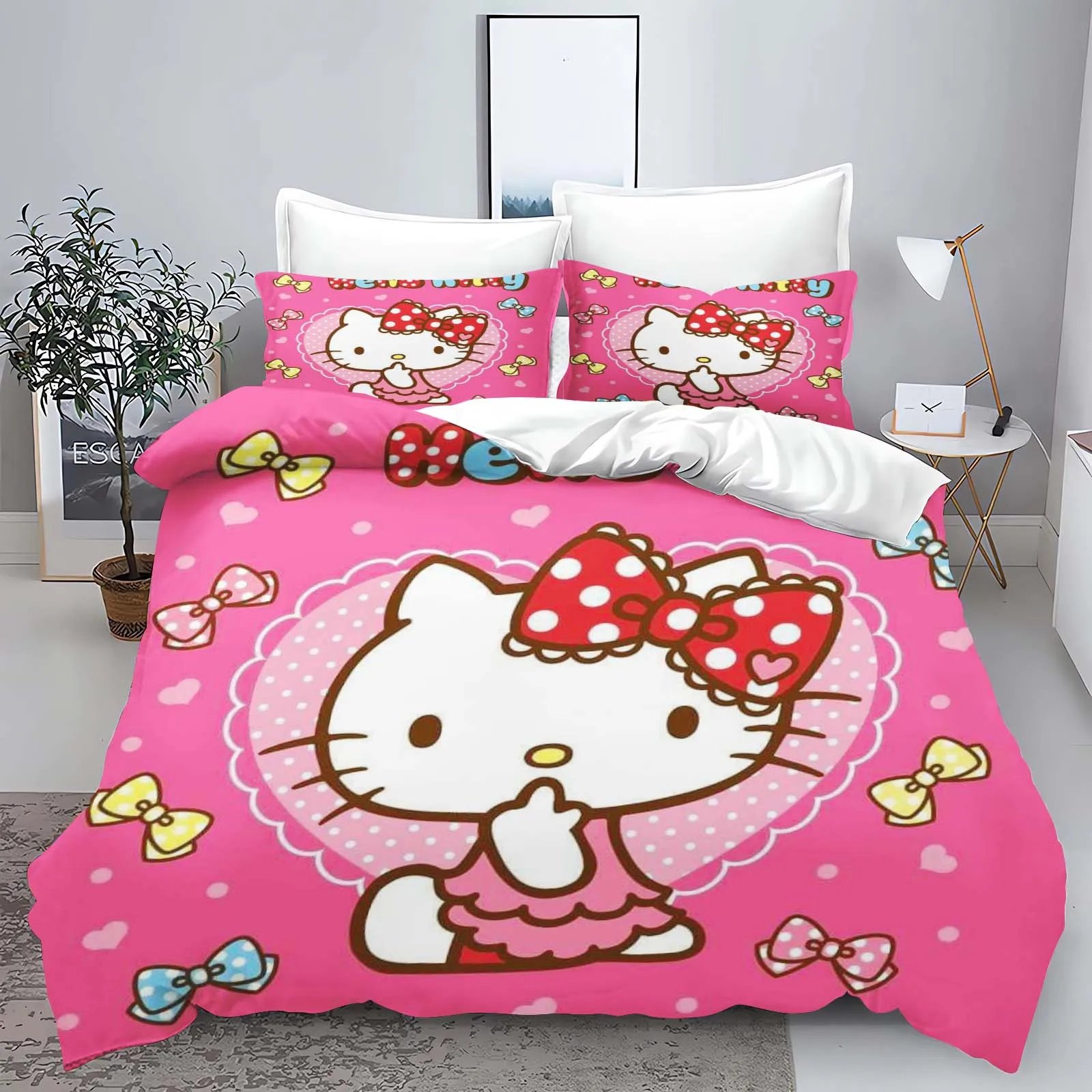 Hello Kitty Comforter Sets Children Bedding Set Home Twin 3-Piece Set 1 Quilt Cover Luxury 100% Polyester Modern Printed