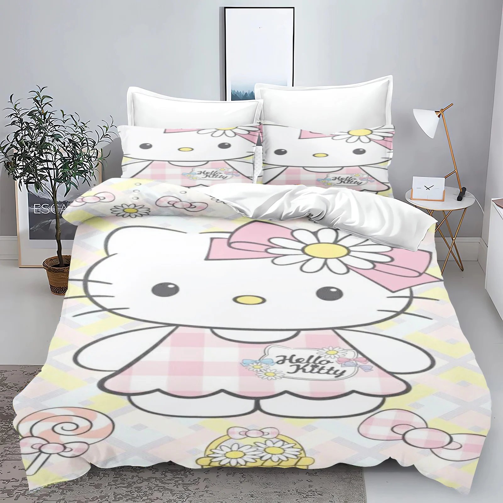 Hello Kitty Comforter Sets Children Bedding Set Home Twin 3-Piece Set 1 Quilt Cover Luxury 100% Polyester Modern Printed